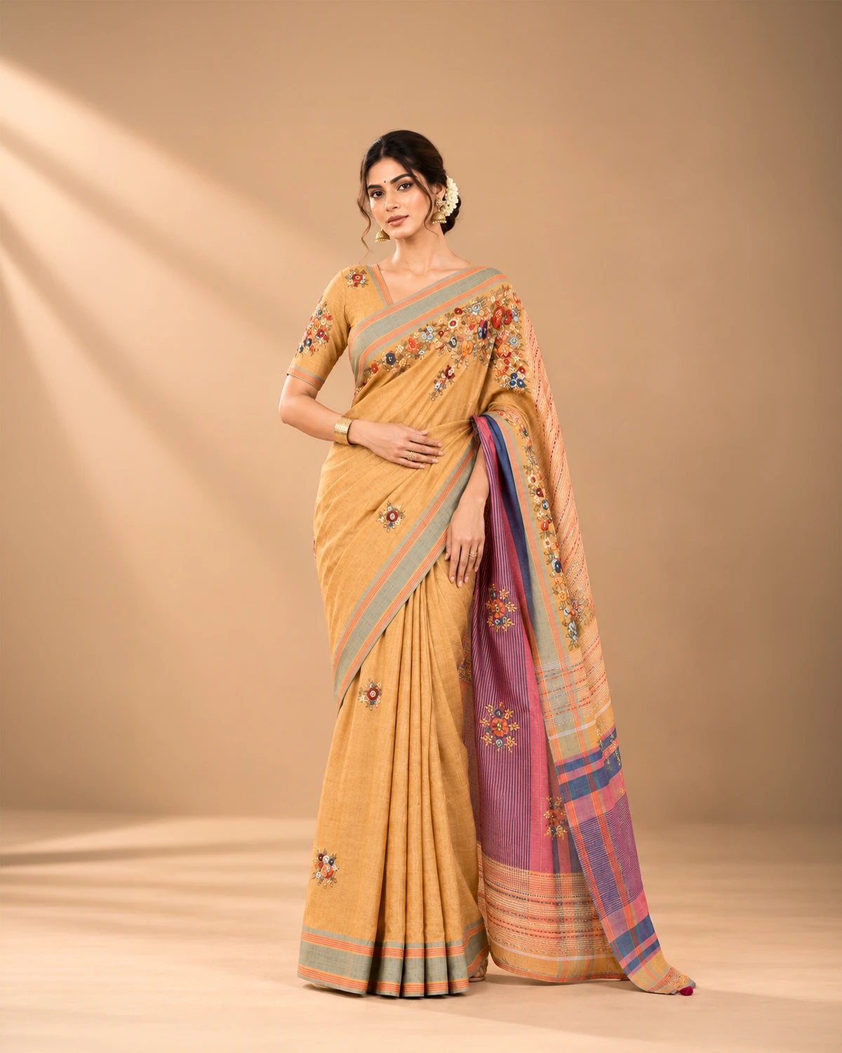 Brown Hand Embroidery Saree