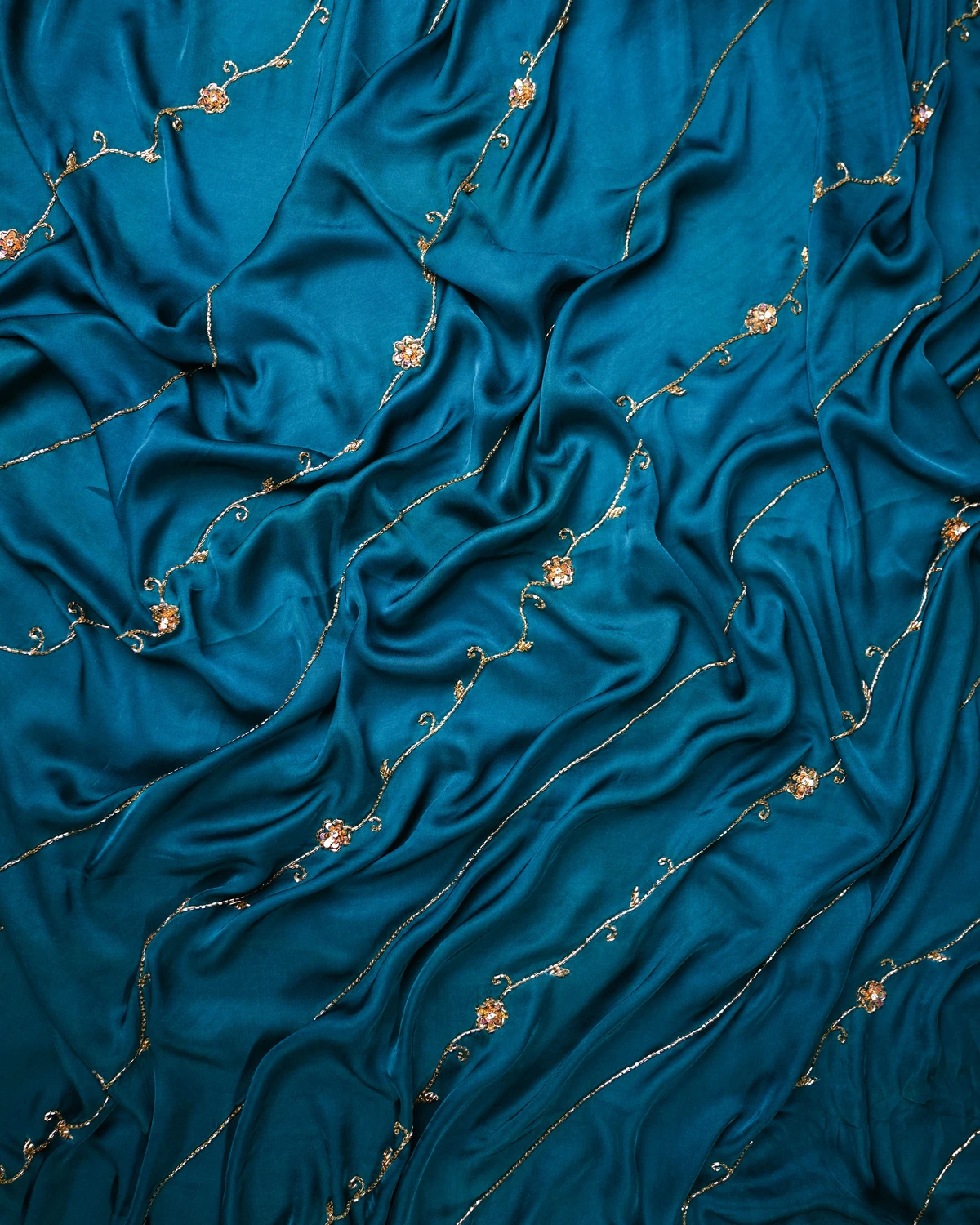 Teal Blue Ajrakh Bandhani Saree