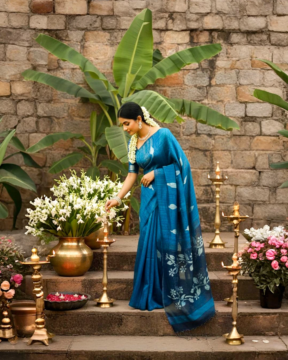 Peacock Blue Matka Jamdhani Saree