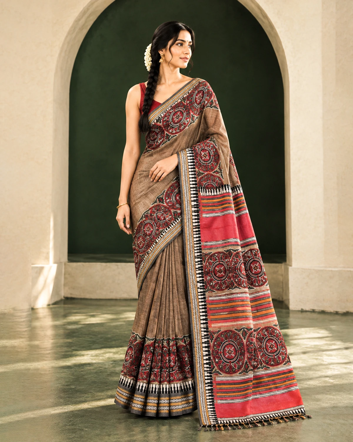 Brown Tussar Cotton Saree