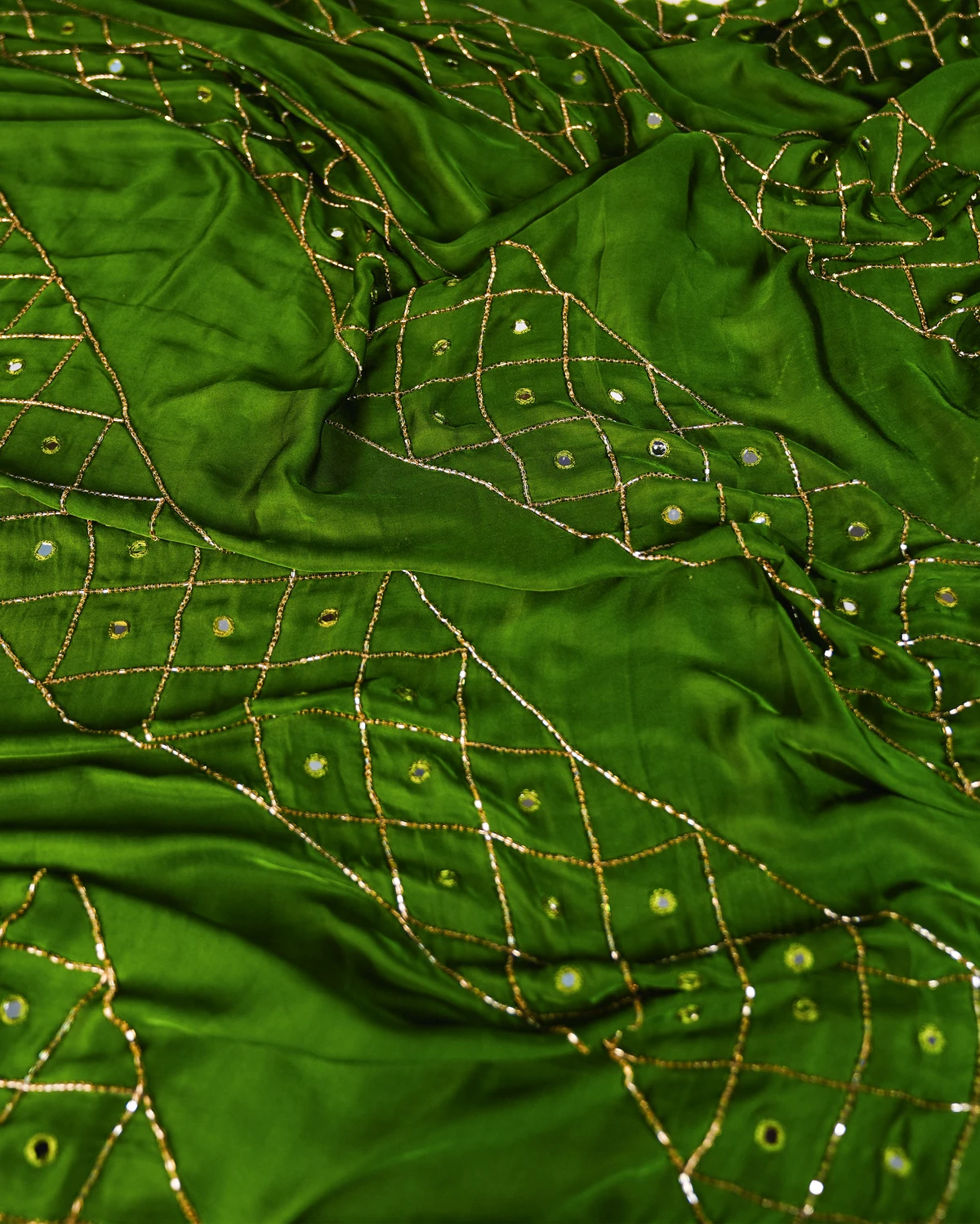 Green Ajrakh Bandhani Saree — Ajrakh Bandhani Saree