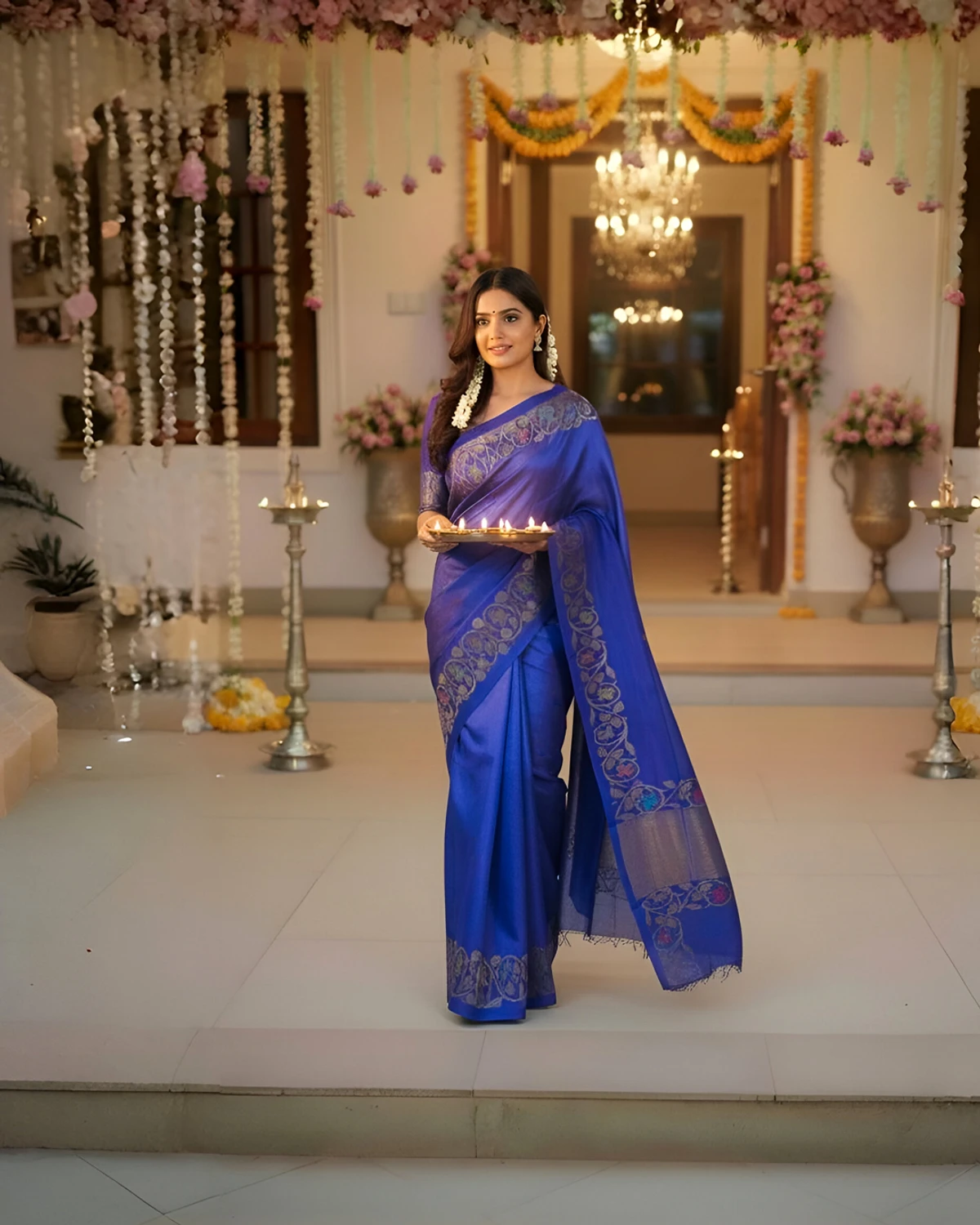 Navy Blue Tissue Tussar Saree